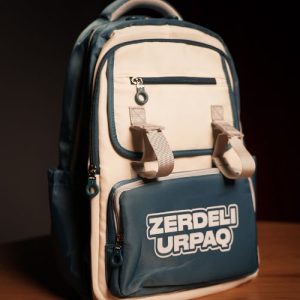 Рюкзак Zerdeli Urpaq сине-молочный — школьный рюкзак для учеников, водоотталкивающий, стильный дизайн