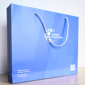 Фирменный бумажный пакет Zerdeli Education (синий, с ручками-шнурками)